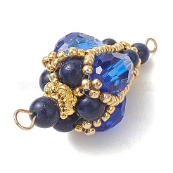 3Pcs 3 Colors Bohemian Natural Tiger Eye & Lapis Lazuli & Amethyst Round with Glass Beaded Teardrop Links Connector Charms&nbsp;PALLOY-MZ01227