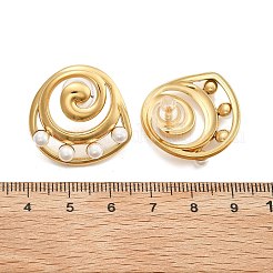 304ステンレススチールスタッドピアス  プラスチック模造パールと  リアル18kグロッドメッキ  シェル形状  25x25.5mm&nbsp;EJEW-R020-02G-02