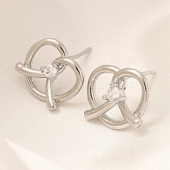 Rack Plating Heart Brass Micro Pave Clear Cubic Zirconia Stud Earrings&nbsp;EJEW-H143-17P