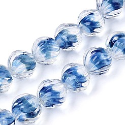 テクスチャ加工された内側の花、手作りのランプワークビーズ  ラウンド  コーンフラワーブルー  12mm  穴：1.5mm  約20個/連&nbsp;LAMP-T024-07B