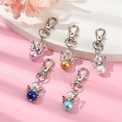 5 個のエンジェルガラスパールペンダント装飾  合金製回転式ナスカンカニカン付き  ミックスカラー  53mm&nbsp;HJEW-JM01679