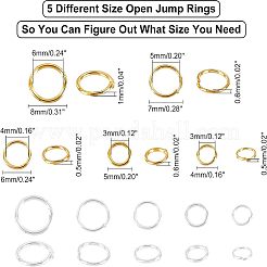 1000個5スタイルアイアンオープン丸カン  ラウンド  ゴールデン＆シルバー  4~8x0.5~1mm  内径：3~6mm  100個/スタイル&nbsp;IFIN-UN0001-04
