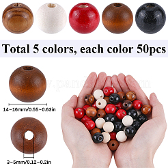 250個、5種類の丸型天然木ビーズ  染め  ミックスカラー  16x14~16mm  穴：3~5mm  50個/スタイル&nbsp;WOOD-SP0001-13