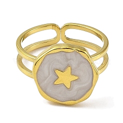 304 Stainless Steel Enamel Open Cuff Rings for Women&nbsp;RJEW-F166-44G-02