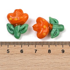 手作りランプワークビーズ  花  ダークオレンジ  24x17x9.5mm  穴：1.2mm&nbsp;X-LAMP-S070-04E