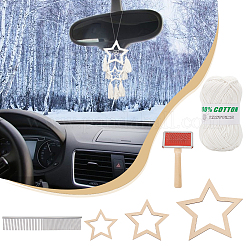 星型マクラメタッセルデコレーションDIYキット  綿中空糸2かせ  2 個のステンレス鋼ペットコーム  6個の木製フレーム  ホワイト  71~190x33.5~150x2~25.5mm&nbsp;DIY-OC0012-09C