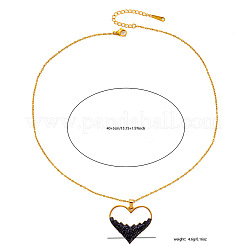 女性用304ステンレススチールラインストーンペンダントネックレス  ハート  ゴールドカラー  ジェット  15.75インチ（40cm）&nbsp;FS-WGD5BB7-01