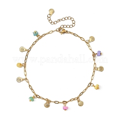 Ocean Natural Shell Chip and 304 Stainless Steel Shell Shape Tassel Paperclip Chain Necklaces for Women&nbsp;AJEW-AN00810-02