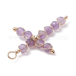 Natural Mixed Stone Faceted Round Copper Wire Wrapped Pendants&nbsp;PALLOY-JF02069
