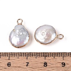 Electroplated Natural Keshi Pearl Flat Round Pendants&nbsp;PEAR-S018-02C-01B