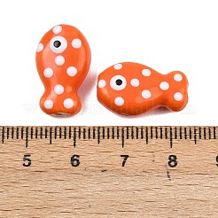 手作りの陶器ビーズ  手描きの陶器ビーズ  魚  ファミーユは磁器バラ  オレンジ  19x11~12x7.5~8mm  穴：2mm&nbsp;PORC-B009-03N