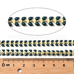 真鍮エナメルリーフリンクチェーン  ハンダ付け  長持ちメッキ  スプールで  ゴールドカラー  濃い緑  リンク：6x7x2mm  約32.81フィート（10m）/ロール&nbsp;CHC-F021-02G-08
