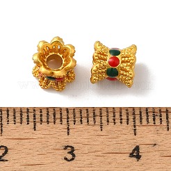 長持ちメッキ真鍮製ビーズ  ニッケルフリー  エナメル  花  マットゴールドカラー  6.6x6.6mm  穴：2~4mm&nbsp;KK-K381-14MG