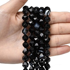 天然の黒縞瑪瑙/縞瑪瑙ビーズ連売り  スターカットラウンドビーズ  多面カット  染め＆加熱  9~10x9~10x9~10mm  穴：1~1.4mm  約38~40個/連  14.88''（15.08''センチメートル）&nbsp;G-Z119-A03-03