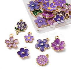 20個 10スタイルの花合金エナメルペンダント  パープル  12.5~24.5x10~16x1.5~3.5mm  穴：1.2~2mm  2個/スタイル&nbsp;ENAM-FP0002-13