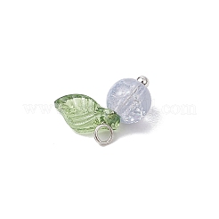クラックルガラスペンダント30色10個  ラウンド  アクリルリーフと真鍮ループ付き  プラチナ  11.5x11.5x6.5mm  穴：1.8mm  10個/カラー&nbsp;PALLOY-JF04168-02