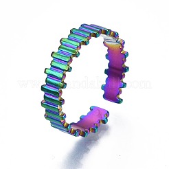 304ステンレススチールストライプテクスチャカフリング  女性のためのレインボーカラーオープンリング  usサイズ10（19.8mm）&nbsp;RJEW-N038-068