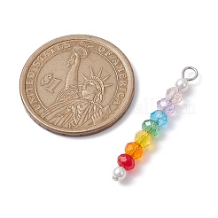 ガラス&ラウンドシェルパールビーズペンダント  304ステンレススチールループ付き  ミックスカラー  34x4.5mm  穴：2.5mm&nbsp;PALLOY-JF02557