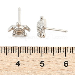 真鍮製スタンドピアス  鉛フリー＆カドミウムフリー  長持ちメッキ  ラックめっき  プラチナ  カメ  10x10mm&nbsp;EJEW-R016-26P-04