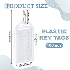 ポリプロピレン(PP)キータグ100個  鉄分割リングラベルウィンドウ付き  手荷物タグキーホルダー用  長方形  ホワイトスモーク  58x29x5mm  穴：4mm&nbsp;FIND-GO0004-20