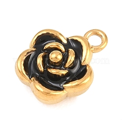 304ステンレスペンダント  エナメル  花のチャーム  ブラック  12.5x10.5x6mm  穴：1.5mm&nbsp;STAS-D264-04C-G