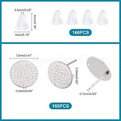 304ステンレススチールスタッドピアス金具160個とプラスチック製イヤーナット160個。  フラットラウンド  ステンレス鋼色  12x0.5mm  穴：0.9mm  ピン：0.7mm&nbsp;STAS-UN0034-91