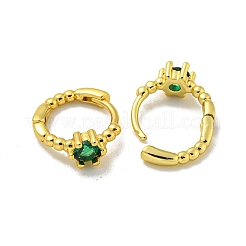 ブラスマイクロパヴェキュービックジルコニアフープピアス  18KGP本金メッキ  グリーン  13x5mm&nbsp;EJEW-C088-19G-02