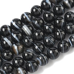 天然黒縞瑪瑙/バンデットアゲートビーズ連売り  ラウンド  染め＆加熱  グレードA  8.5mm  穴：0.8mm  約47個/連  14.96''（38センチメートル）&nbsp;G-C267-C01-8mm