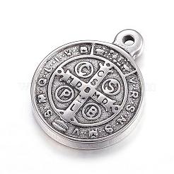 ステンレスペンダント201個  聖人ベネディクトとフラットラウンド  アンティークシルバー  17.5x14x3mm  穴：1mm&nbsp;STAS-F064-03P