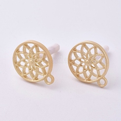 合金スタッドピアスの検索  ループと鉄ピン付き  花付きフラットラウンド  ゴールドカラー  15.5x13x1.5mm  穴：1.5mm  ピン：0.7mm&nbsp;EJEW-CJC0001-03