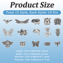 150Pcs 15 Styles Insect Tibetan Style Alloy Beads&nbsp;TIBEB-PA0001-18