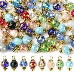 54個の電気メッキガラスペンダント  ゴールデン真鍮パーツ  多面カットラウンド  ミックスカラー  14x7.5mm  穴：2.5mm&nbsp;PALLOY-FS00020