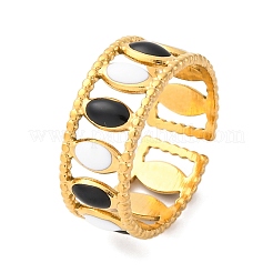 304 Stainless Steel Enamel Oval Hollow Cuff Rings&nbsp;RJEW-D306-26G