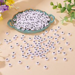 500PCSアクリルビーズ  横穴付き  文字L  フラットラウンド  文字h  7x4mm  穴：1mm&nbsp;SACR-TA0001-55H