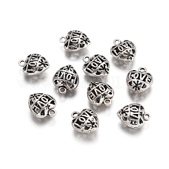 合金のチベット風チャーム  単語「love」付けのハート  バレンタインデーのために  アンティークシルバー  20x16x8mm  穴：2mm&nbsp;PALLOY-E556-14AS