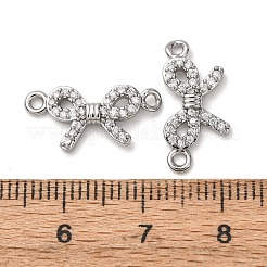 真鍮舗装クリアキュービックジルコニアコネクタチャーム  ちょう結びのリンク  プラチナ  8.5x18x2mm  穴：1.4mm&nbsp;ZIRC-L105-12P