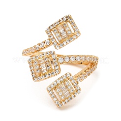 Rack Plating Brass Rectangle Open Cuff Rings with Cubic Zirconia&nbsp;RJEW-D008-07G