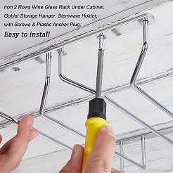Iron 2 Rows Wine Glass Rack Under Cabinet&nbsp;AJEW-WH0258-567