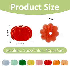 40個8色プラスチックビーズ  カボチャ  ミックスカラー  11.5x8.5mm  穴：1.5mm  5個/カラー&nbsp;KY-FH0001-43