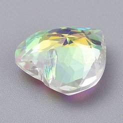 ガラスラインストーンチャーム  多面カット  ハート  クリスタルAB  14.5x14.5x6.5mm  穴：1.5mm&nbsp;RGLA-A024-F01-001AB