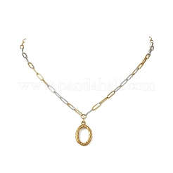 304 Stainless Steel Oval Pendant Two Tone Paperclip Chain Necklaces&nbsp;NJEW-JN06557