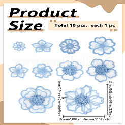 10個 10スタイル レース刺繍縫製繊維  DIYアクセサリー  青いテーマ  花  25.5~70x27.5~70x1~2mm  1個/スタイル&nbsp;DIY-LP0003-72