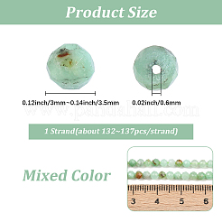 1連天然カルセドニービーズ連売り  多面カット  ラウンド  淡緑色  3~3.5mm  穴：0.6mm  約132~137個/連  14.84~15.51インチ（37.7~39.4cm）&nbsp;G-PA0002-05B