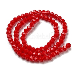 不透明ガラスビーズスタンド  ファセット（32ファセット）  ラウンド  レッド  4mm  穴：0.7mm  約87~93個/連  32~33cm&nbsp;X-EGLA-A035-P4mm-D16