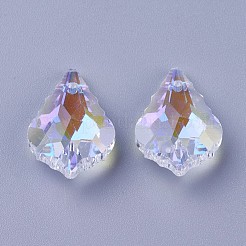 カット加工ガラスペンダント  葉  クリアAB  22x15.5x8.5mm  穴：1mm&nbsp;GLAA-F068-C27