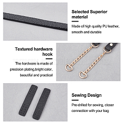 Puレザーバッグストラップ  鉄製のカーブチェーンとDリングと手縫いハンガー付き  フラット  バッグ交換用アクセサリー  ブラック  74x1.6x0.4cm&nbsp;FIND-WH0071-11A
