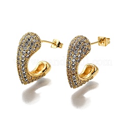 Brass Micro Pave Clear Cubic Zirconia Stud Earrings for Women&nbsp;EJEW-U056-01A-G
