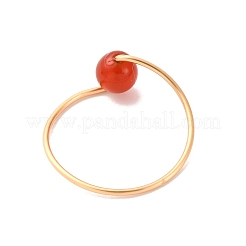 5Pcs Copper Wire Wrapped Natural Green Aventurine & Natural Carnelian & Natural Rose Quartz & Natural Quartz & Natural Amethyst Round Bead Finger Rings&nbsp;RJEW-JR00937-02