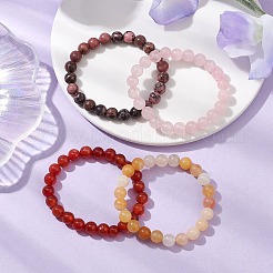4Pcs Constellation 8mm Round Natural Rhodonite & Rose Quartz & Dyed Jade & Carnelian Beaded Stretch Bracelets for Women&nbsp;BJEW-JB10642