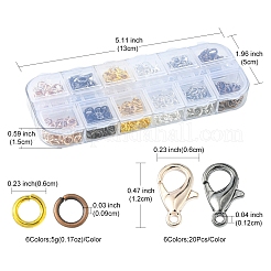 120個6色亜鉛合金カニカン  246個の真鍮製丸カン付き  ミックスカラー  12x6mm  穴：1.2mm&nbsp;DIY-FS0003-42